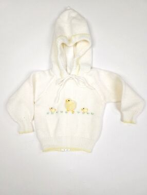 All Mine 80s Baby Infant Spring Sweater Yellow Pom Pom Chicks 3-6 Mo